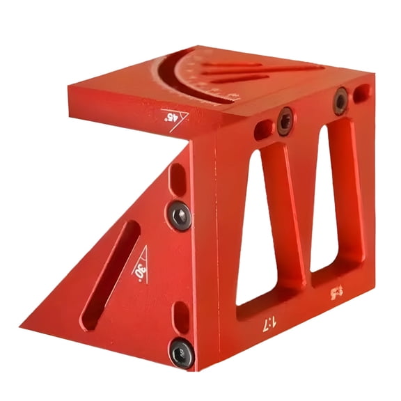 3D Multi-Angle Measuring Ruler, Aluminum Alloy Woodworking Square, 1.8 x 2.4 x 1.8 in / 45 x 60 x 45 mm, Protractor, 45/90 Degree Angle Scriber, Measuring Tool Red