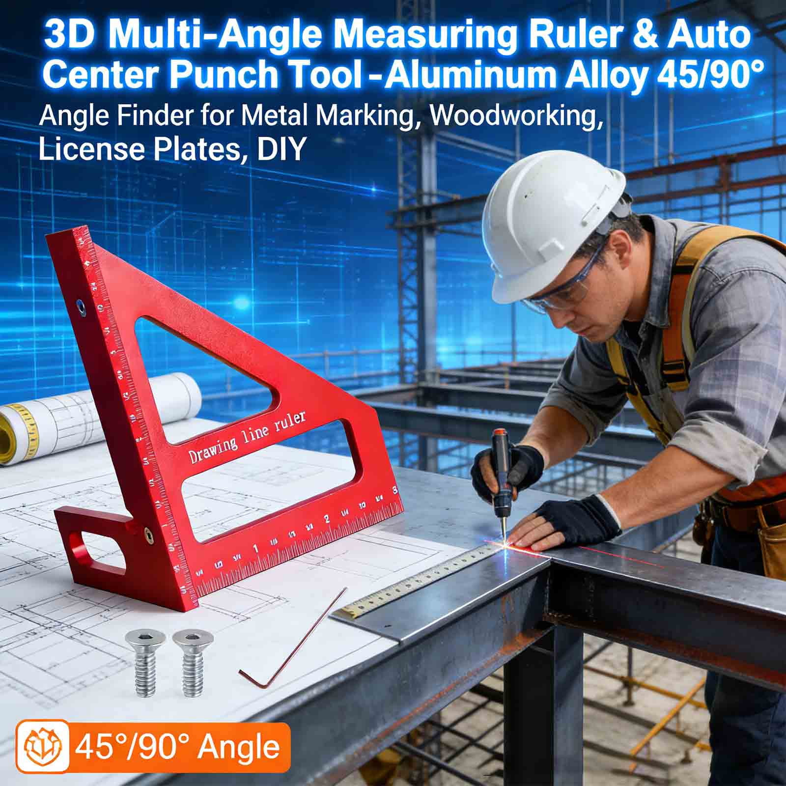 3D Multi-Angle Measuring Ruler & Auto Center Punch Tool - Aluminum ...