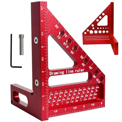 3D Multi-Angle Measuring Ruler, Carpenter Square Protractor 22.5-90 Degree with Position Pin, Aluminum Alloy Miter Triangle Ruler Layout Measuring Tools, Woodworking Tool (Inch)