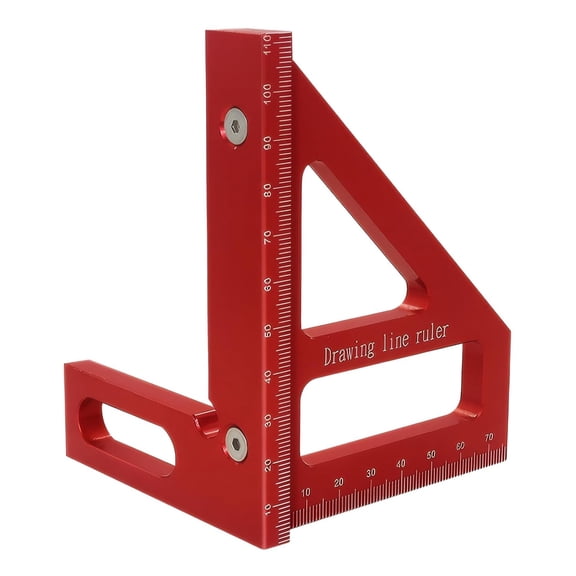 3D Multi-Angle Measuring Ruler, Miter Triangle Ruler Precision Layout Measuring Tool, 45 90 Degree Aluminum Alloy Woodworking Square Protractor, Drawing Line for Woodworking, Red