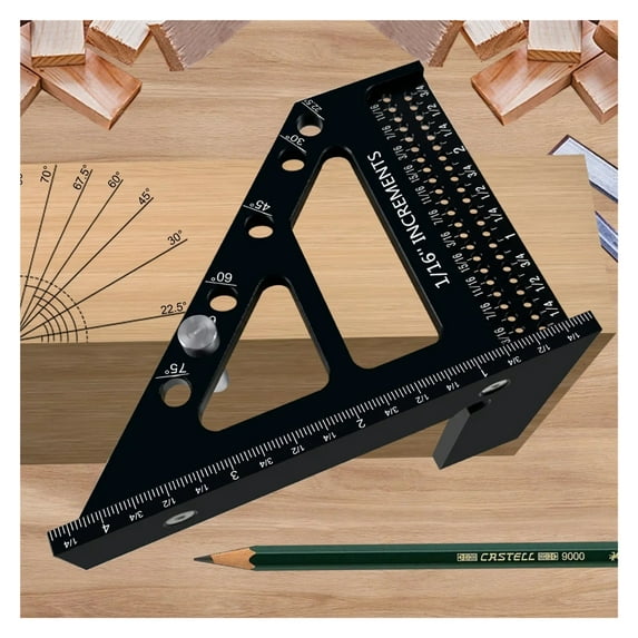 3D Multi-Angle Woodworking Square Protractor, Aluminum Alloy Miter Triangle Ruler T-Type Scriber