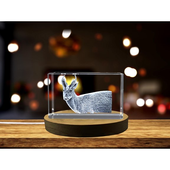 3D Muntjac Deer Engraved Crystal Sculpture - A Thoughtful Gift for Nature Lovers