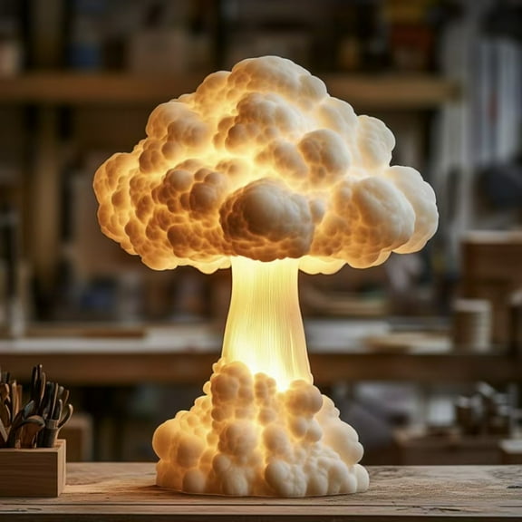 3D Mushroom Cloud Table Lamp, Atomic Bomb Blast Explosion Night Light, Creative Handmade Resin Lamp for Bedroom, Desk, Home Decor and Gifts