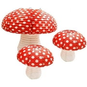 Foeses 3D Mushroom Shaped Hanging Paper Lanterns for Fairy Party Alice in Wonderland Theme Woodland Hoodwinked Mushroom Room Decor Baby Shower Birthday Nursery Decor 3 PCS (Different Sized)