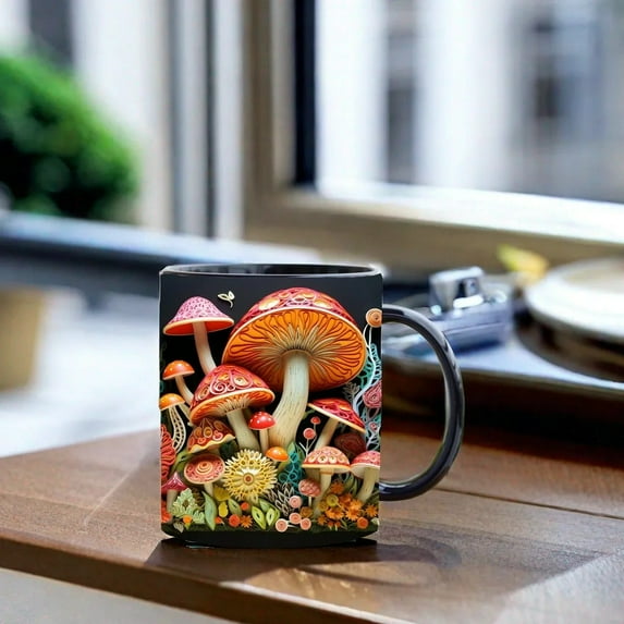 3D Mushrooms Ceramic Mug, Multifunctional Coffee Cup for Home & Office Use, Plant Lover Gift, Unique Botanical Design, Large Capacity Drinkware for Hot & Cold Beverages