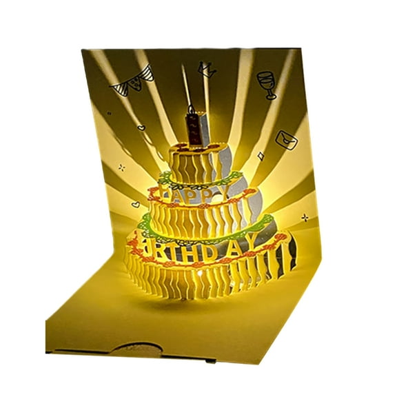 3D Musical Birthday Card with LED Light 3D Pop-Up Greeting Cards with Music Birthday Cake Card for All Occasion Gift