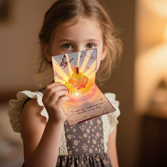 3D Birthday Card With Music and Lights Glitter Cake Greeting Card for Kids and Adults, for Celebrations and