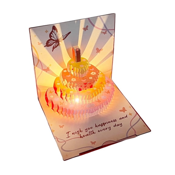 3D Musical Birthday Greeting Card with Sparkling Lights and Glitter Cake Design for Memorable Celebrations and Special Wishes