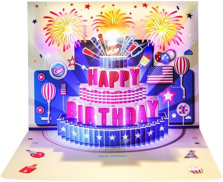 3D Musical Birthday Pop Up Card, Blow Out LED Light Candle & Music ...