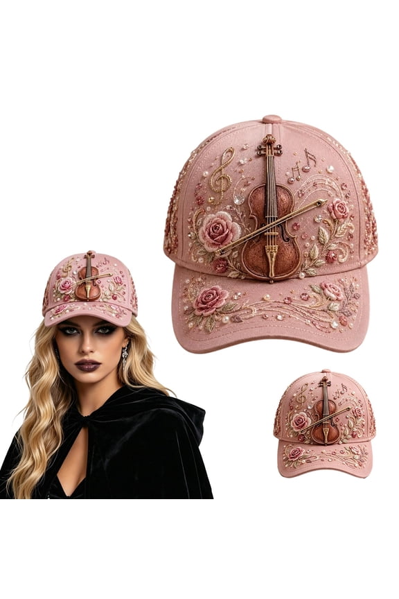 3D Musical Instrument Floral Embroidered Baseball Cap Rhinestone Violin Piano Saxophone Pattern Adjustable Vintage Trucker Hat Daily Outdoor Fashion Headwear Supply