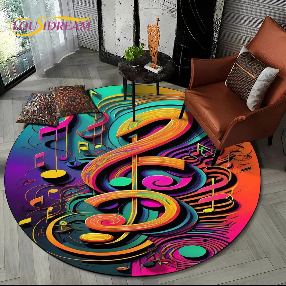 3D Musical Note Piano Art Round Carpet Rug for Living Room Bedroom ...