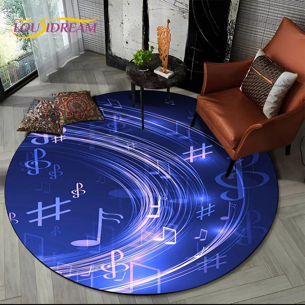 3D Musical Note Piano Art Round Carpet Rug for Living Room Bedroom