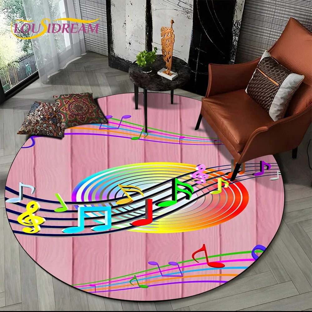 3D Musical Note Piano Art Round Carpet Rug for Living Room Bedroom