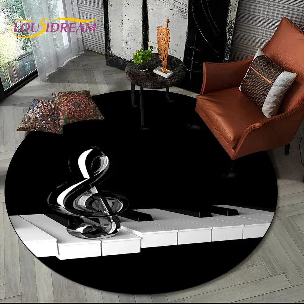 3D Musical Note Piano Art Round Carpet Rug for Living Room Bedroom ...