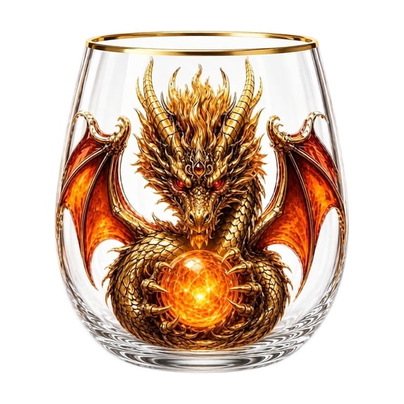 3D Mythic Dragon Glass Cup, 3D Crystal Dragon Orb Whiskey Glass with Sculpted Dragon, Fantasy Drinkware for Whiskey Bourbon Cocktails Bar Decor (Golden)