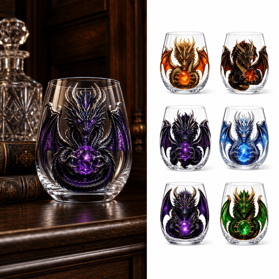 3D Mythic Dragon Glass Cup C Style Fantasy Crystal Orb Whiskey Glass, Legendary Sculpted Dragon Drinkware with Crystal Ball Centerpiece, Fantasy Cocktail Glass for Home Bar Decor Collectors Gift