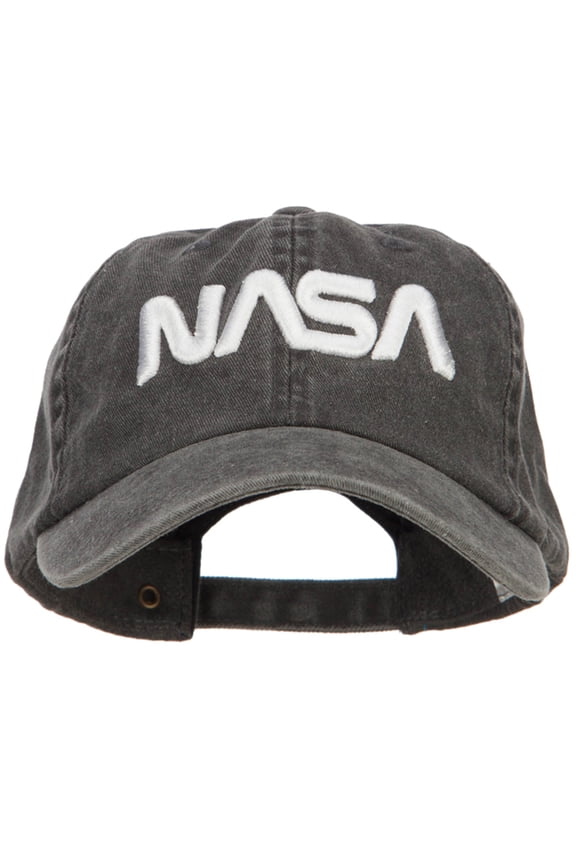 3D NASA Letter Logo Embroidered Washed Buckle Cap - Black OSFM