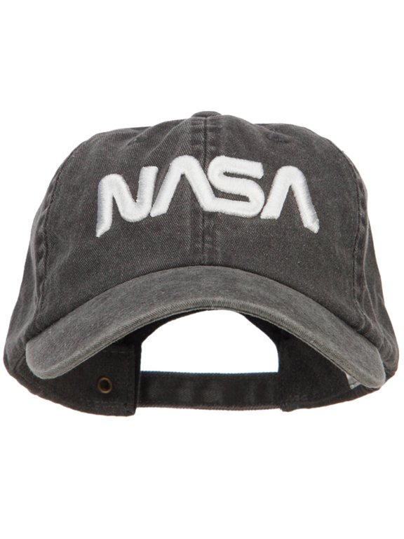3D NASA Letter Logo Embroidered Washed Buckle Cap - Black OSFM