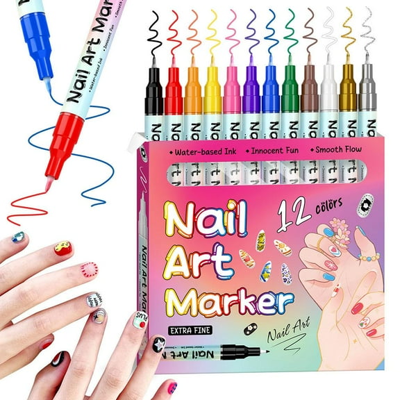 3D Nail Art Pens, 12 Colors Nail Marker Set, Quick-Dry Dotting & Painting Liner Pens for DIY Nail Art, Valentine’s Day Gift for Home & Salon(12 Colors-A)
