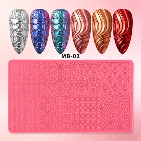 3D Nail Art Relief Silicone Mold Plate, Multi Patterns Nail Stamping Template, Reusable Nail Art Transfer Mold for DIY Manicure, Acrylic Nails Decoration, Home Salon Use