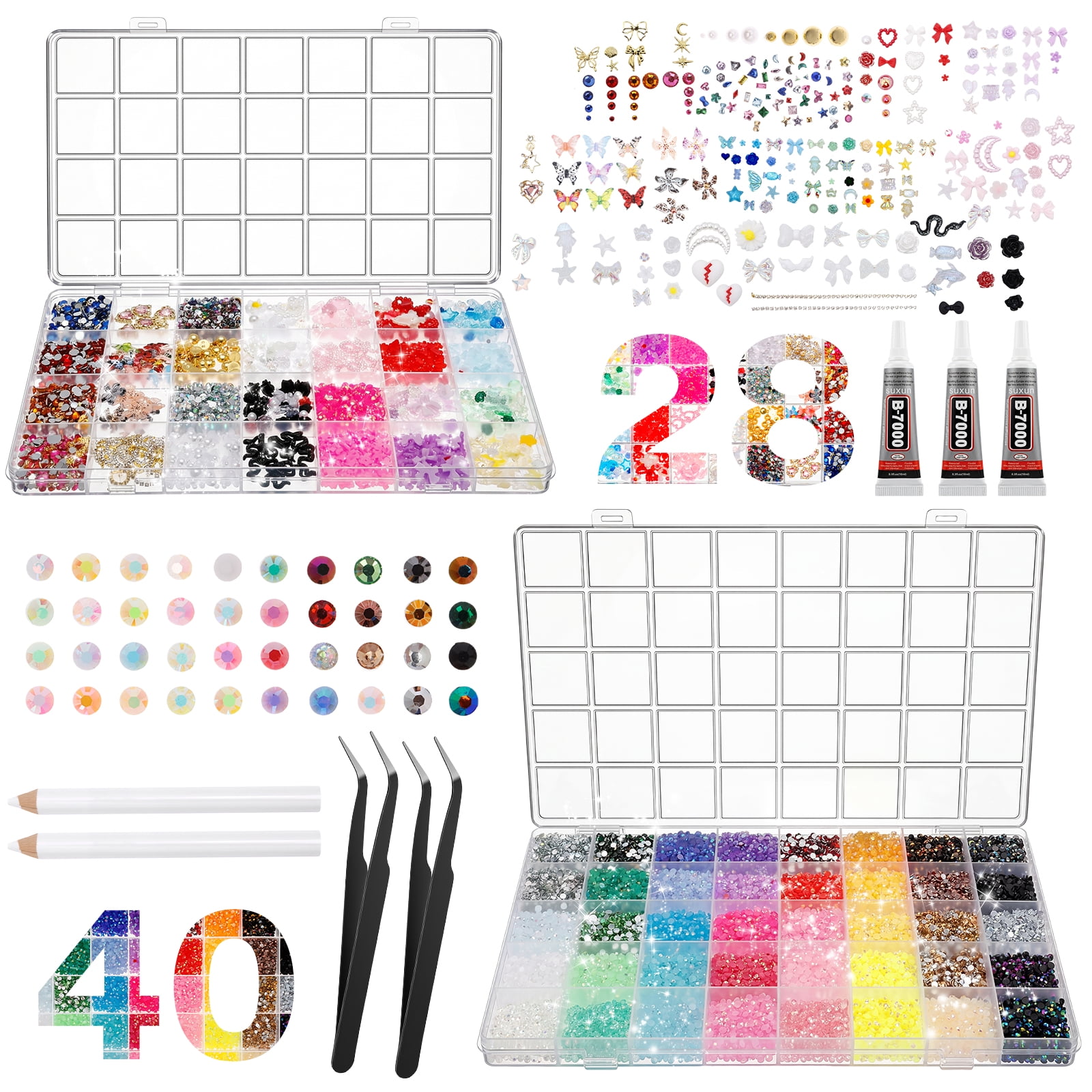 3D Nail Charms and Gems Cute Nail Rhinestones and Charms for Nails Design with 3 Glue for Shoes Clothing Hat Art Decoration