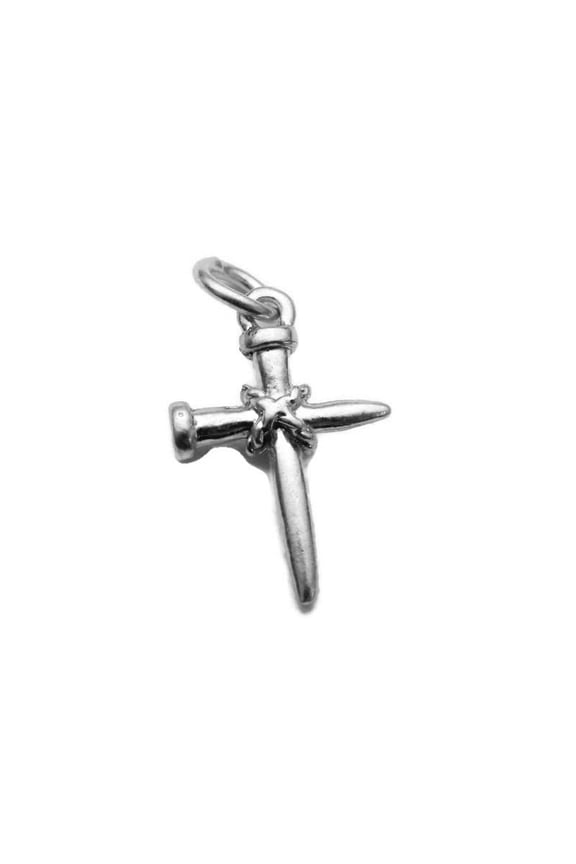 3D Nail Cross #2 Charm Pendant .925 Sterling Silver