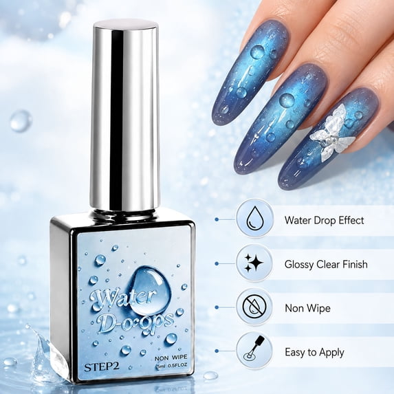 3D Nail Gel, 3D Water Drop Gel Top Coat Set, No Wipe, Raindrop Bubble Effect, Top Coat No Wipe, 3D Nail Art Gel for Nail & Nail Glue Sculpting Gel Polish for Nail Charms Design in the Salon