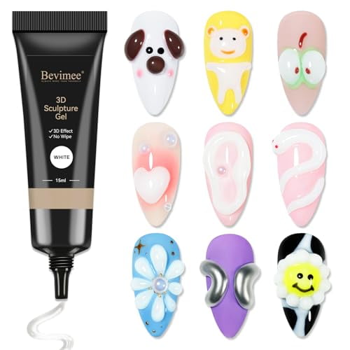 3D Nail Gel, White Sculpting Gel for Nail Art No Wipe Molding Gel Carvine Gel For Nails, Drawing Gel Liner for Nail Design Embossing Nail Tube Decoration DIY Manicure Home