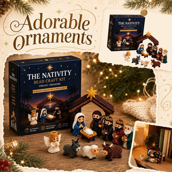 3D Nativity Bead Craft Kit, DIY Handmade Beadwork Set, Christmas Bead Art Craft Project, Religious Holiday Home Decor Display and Gift for Craft Lovers