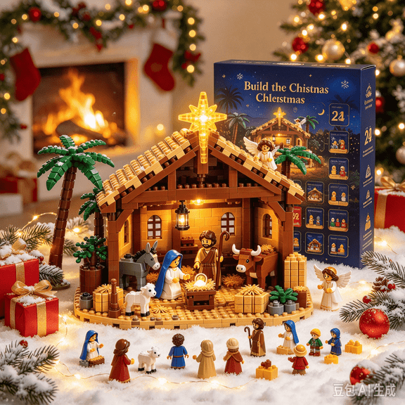3D Nativity Scene Building Set Advent Calendar 2026, 24-Day Holiday Countdown with Buildable Manger Model, Educational Toy for Kids