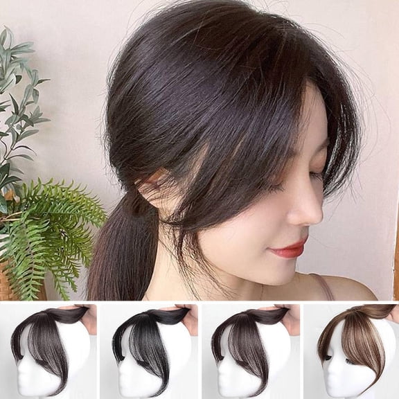 3D Natural Black Wispy Bangs Hairpiece for Women - Seamless Clip-in Synthetic Front Hair Extension for Thinning Hair & Hairline Coverage