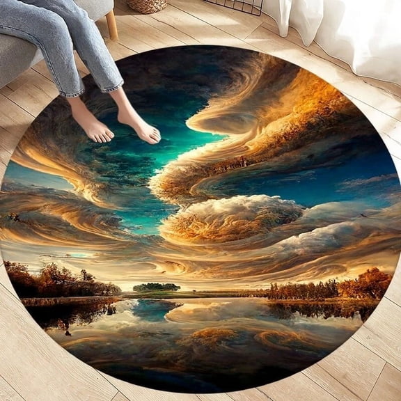 3D Natural Round Carpet Fantasy Tornado Cloud Area Rug for Living Room Bedroom Sofa ration Chair Doormat Non-slip Floor Mat