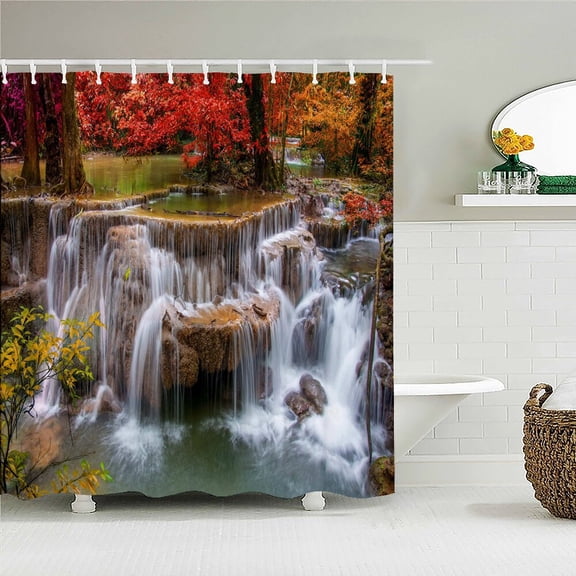 3D Natural Scenery Waterfall Printing Shower Curtains Forest Landscape Bathroom Curtain Waterproof Polyester Home Decoration