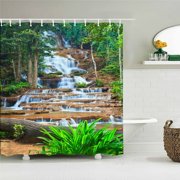 3D Natural Scenery Waterfall Printing Shower Curtains Forest Landscape Bathroom Curtain Waterproof Polyester Home Decoration