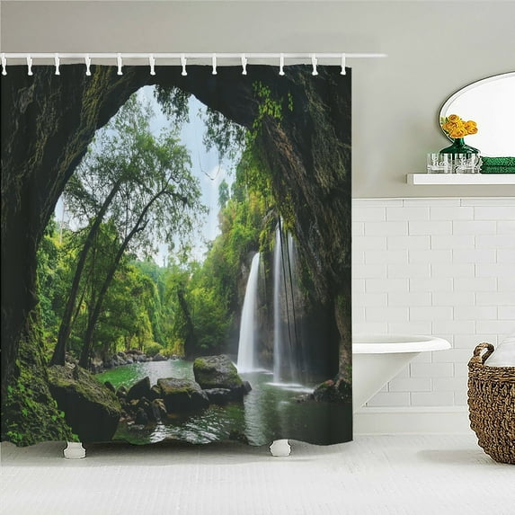 3D Natural Scenery Waterfall Printing Shower Curtains Forest Landscape Bathroom Curtain Waterproof Polyester Home Decoration
