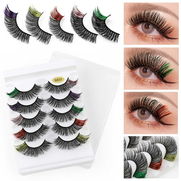 3D Natural Thick False Eyelashes 5 Pairs Cat Eye Lashes Dramatic Fluttery Reusable Soft Strip Lash Set