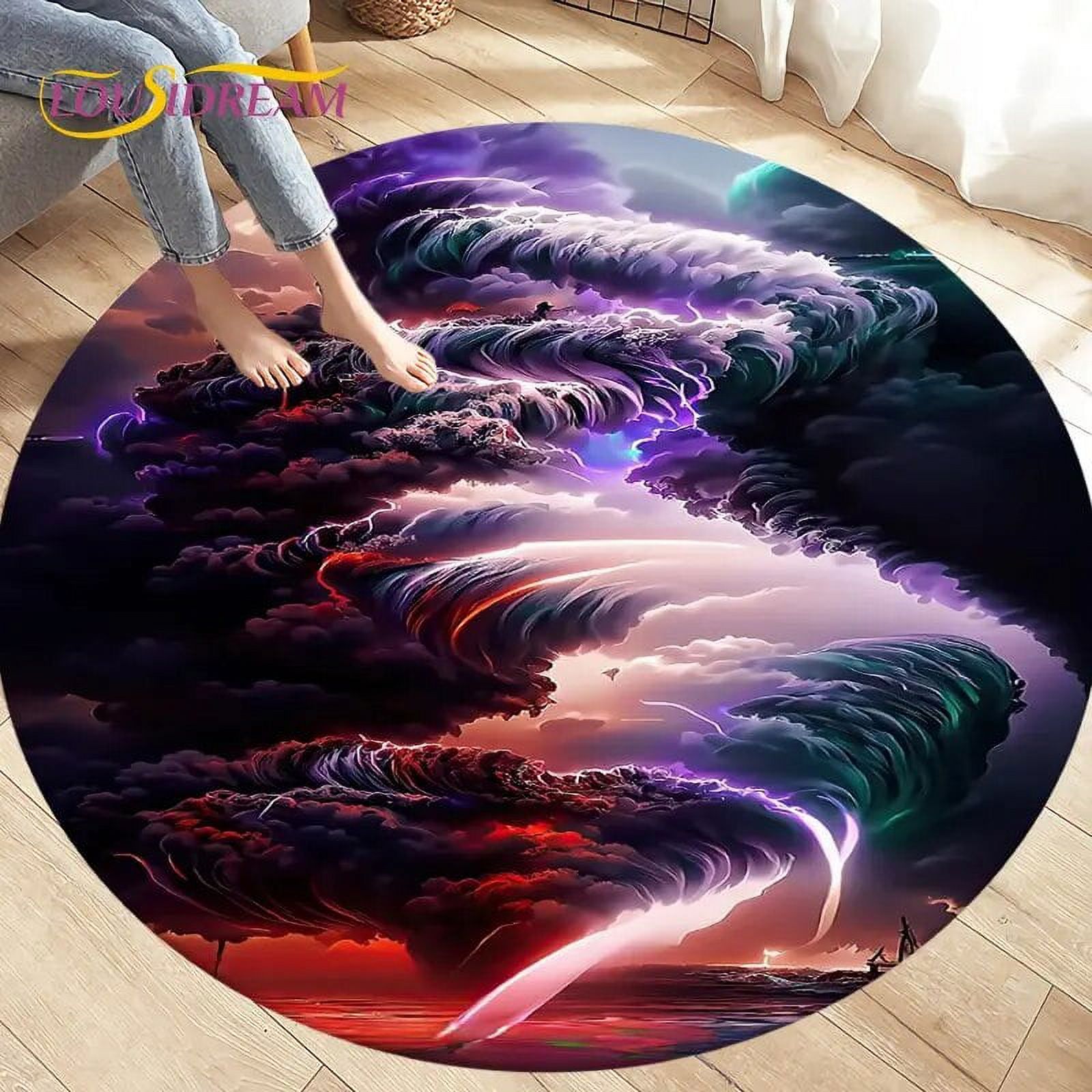 3D Natural Tornado Cloud Area Rug Round Carpet Rug for Living Room ...