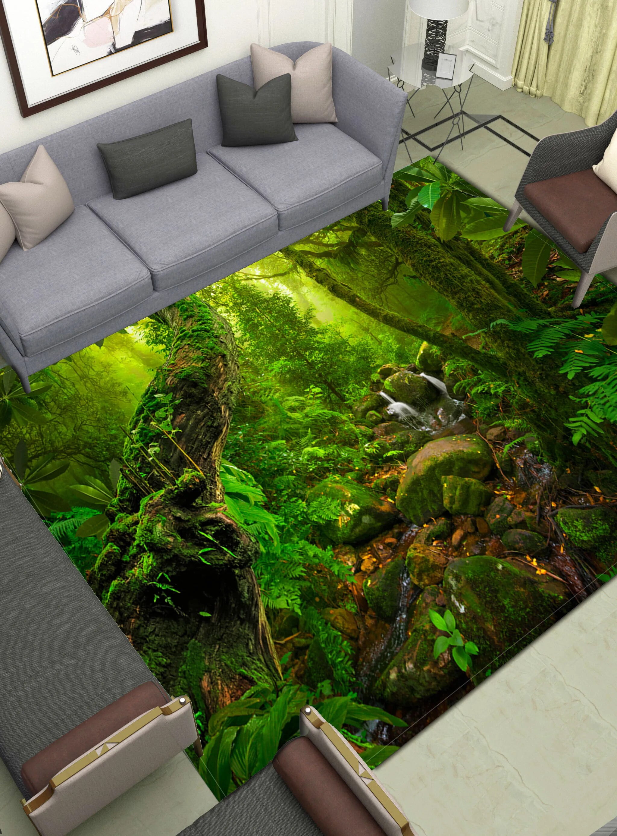 3D Nature Forest Area Rugs Large Anti Slip Print Scenic Floor Mat Tree ...
