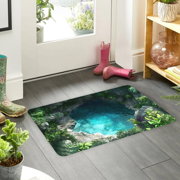 3D Nature Scene Crystal Velvet Floor Mat 40x60cm For Entrance Bathroom Non Slip Pool Ice Cave Design