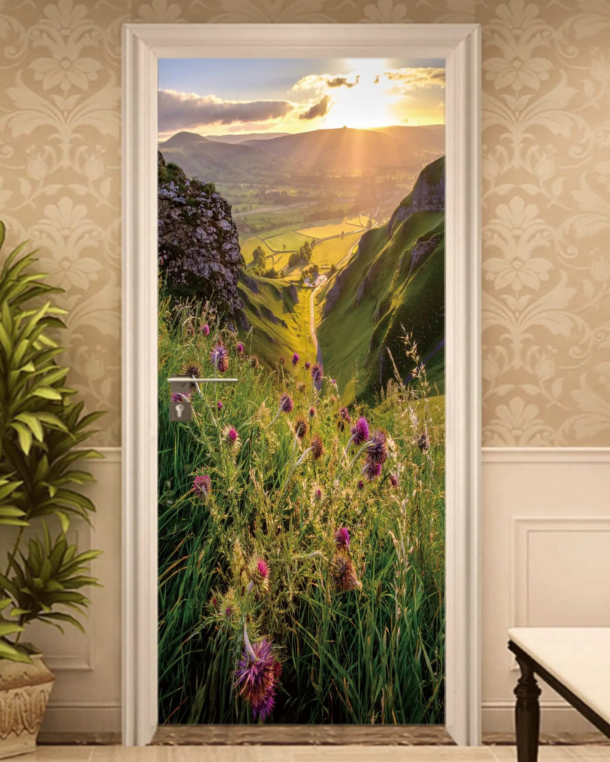 3D Nature Waterfall Door Stickers Fall Wallpaper Mountain River ...