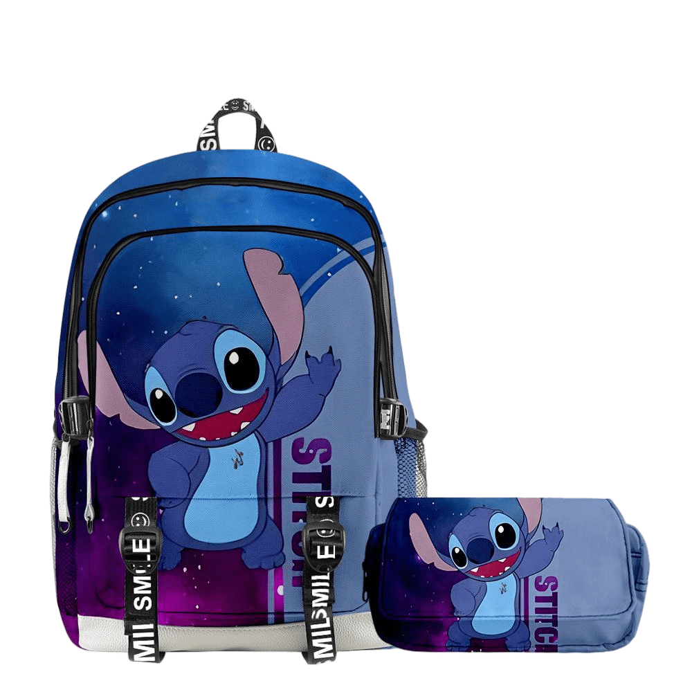 3D New Stitch Cartoon Print Backpack Double-Layer Pencil Bag Two-Piece ...