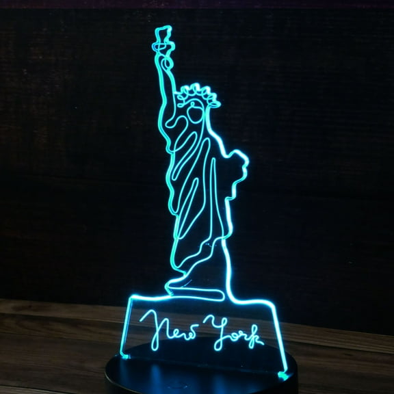 3D New York - Statue of Liberty Acrylic for LED Lamp Base, Makes a perfect Nightlight for Kids or Unique Gift for any age.  (Acrylic Only. Base Not Included)