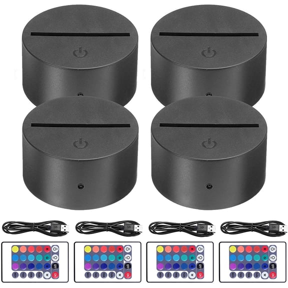 3D Night LED Light Base for Acrylic 16 Colors Display with Remote Control and USB Power 4 Pack Black