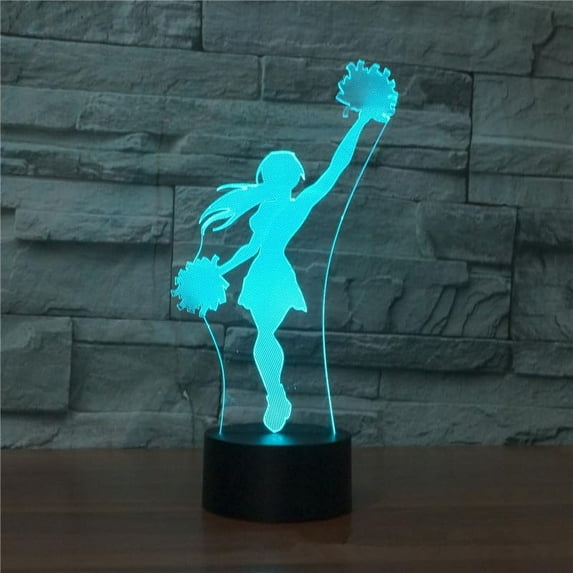 3D Night Lamp, 3D Illusion Night Light 3D Airplane Optical Illusion Night Lights USB Powered Color Changing (Cheerleading)