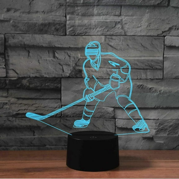 3D Night Lamp, 3D Illusion Night Light 3D Airplane Optical Illusion Night Lights USB Powered Color Changing (Playing Ice Hockey3)