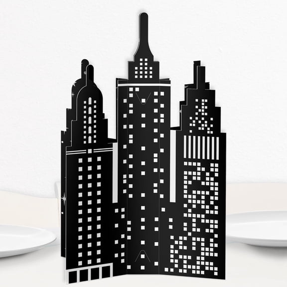 3D Nighttime City Skyline Centerpiece Table Decorations, Freestanding New York Party Decor, Prom or Birthday Party Centerpieces - 8 Count
