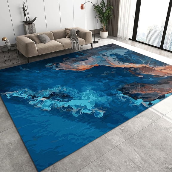 3D Nordic Creative Bedroom Rug, Hand Drawn Doodle Dark Blue Marble Living Room Carpet, Non-Slip Mat Durable Enough Machine Washable Apply to Home Nursery College Dorm 3x4ft