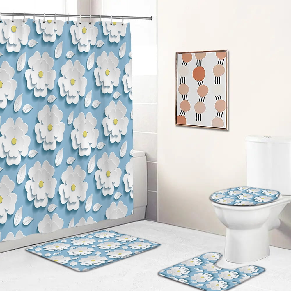 3D Nordic Flower style Fabric Waterproof Shower Curtain Bathroom ...