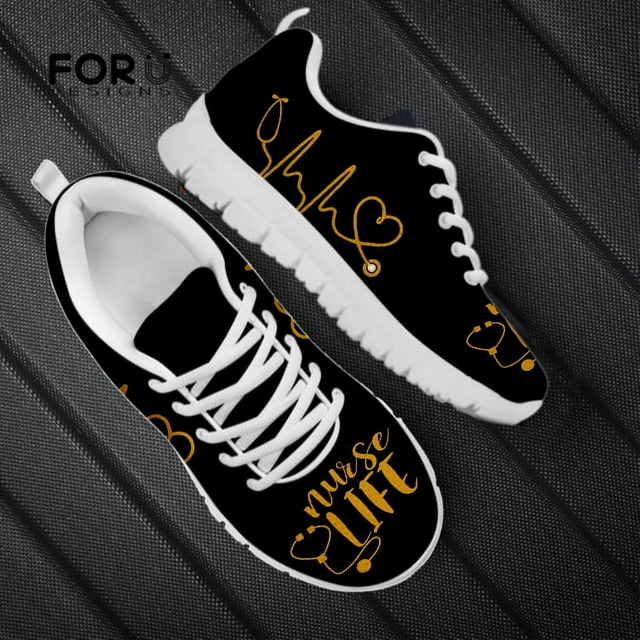 3D Nurse Life Stethoscope Pattern Women Lace Up Sneakers Casual Spring