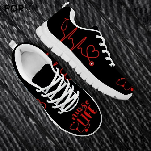 3D Nurse Life Stethoscope Pattern Women Lace Up Sneakers Casual Spring